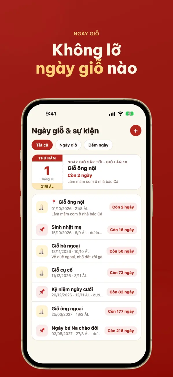 Sổ Ngày Giỗ - màn hình 1