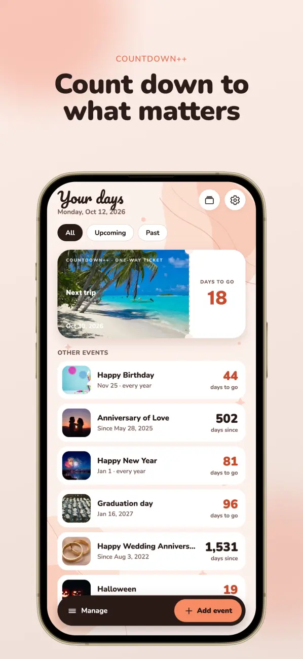 Days - Events Countdown - màn hình 1