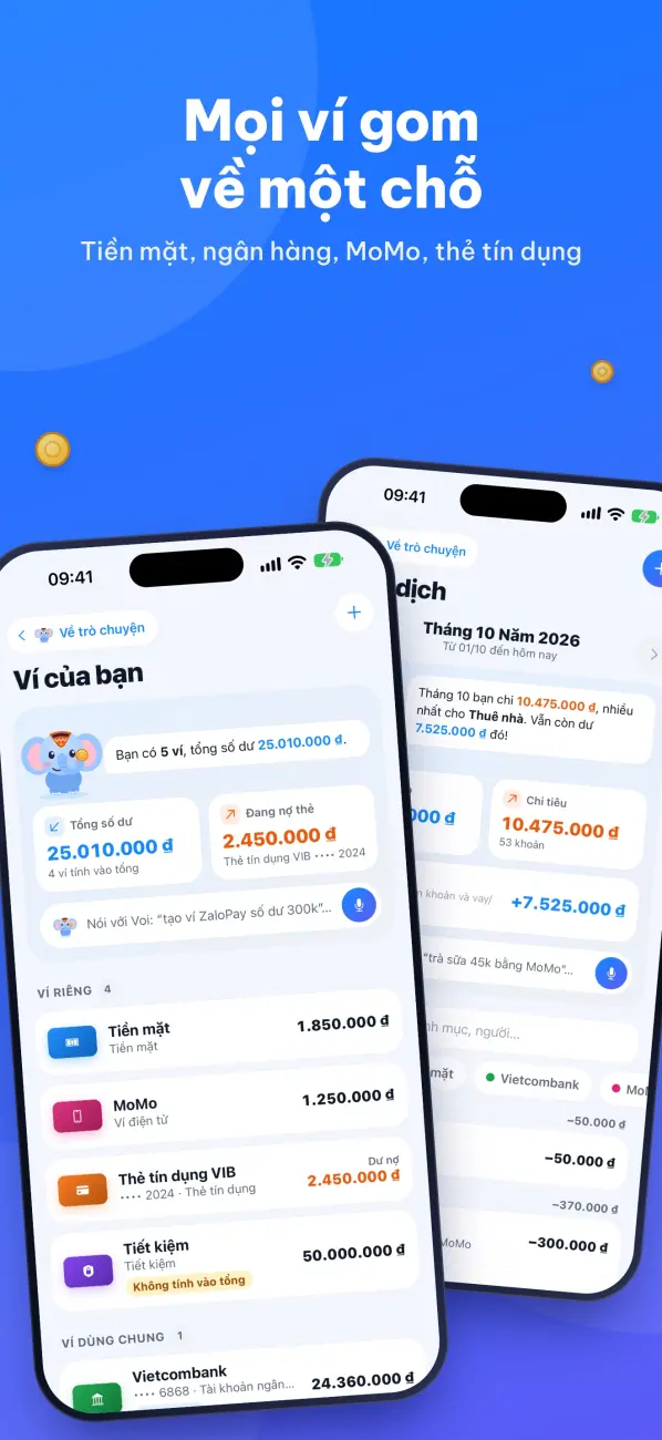 Finany: Sổ thu chi Voi Nany - Nhiều ví, ví dùng chung