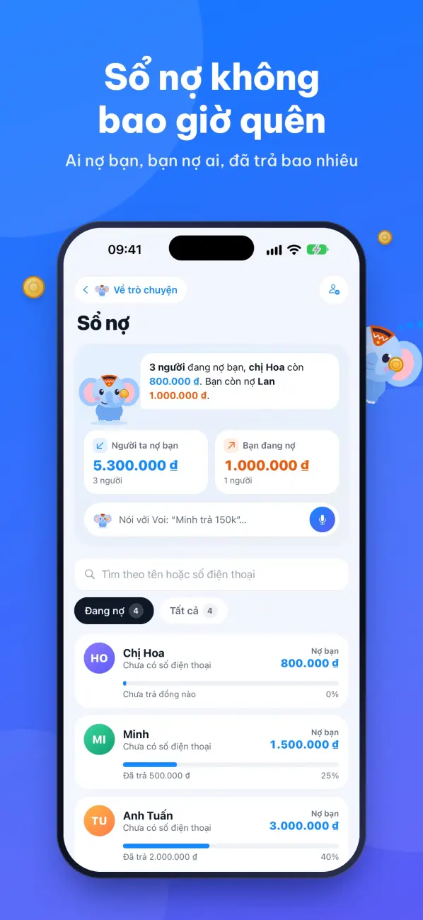 Finany: Sổ thu chi Voi Nany - Sổ nợ, ngân sách, báo cáo